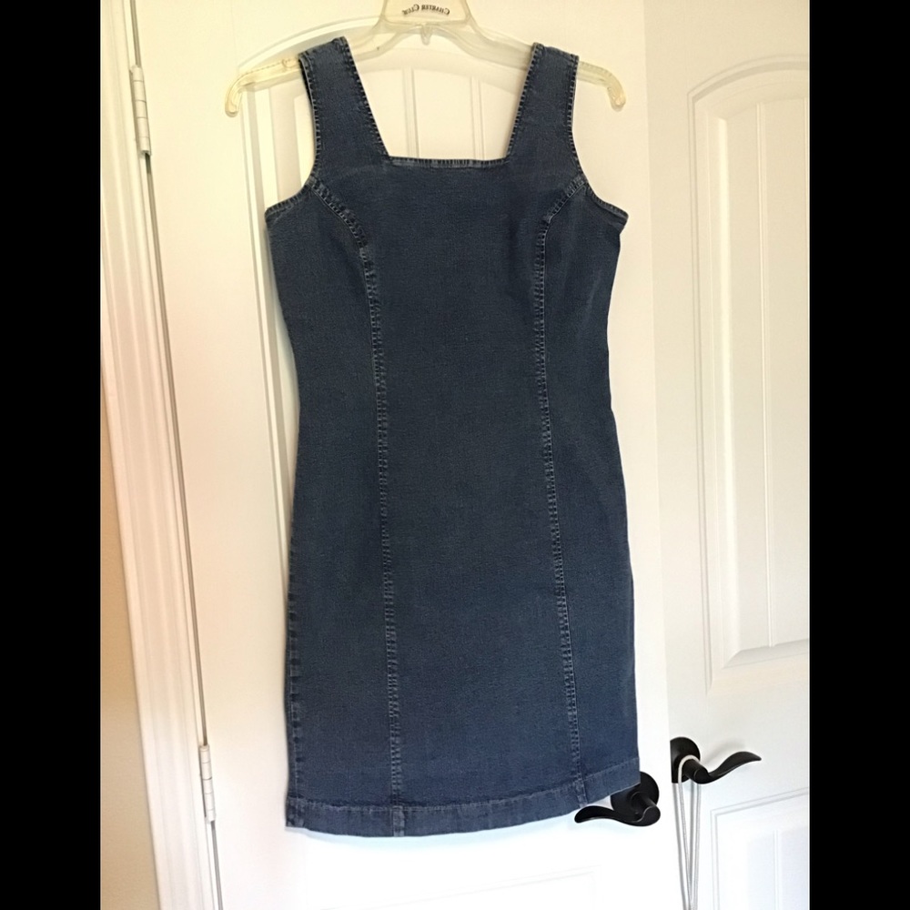 BLUE DENIM SQUARE NECKLINE DRESS